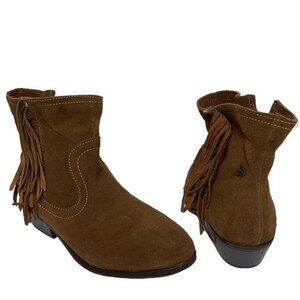 Sam Edelman Suede Bootie Brown Fringe Almond Toe Shoes 5